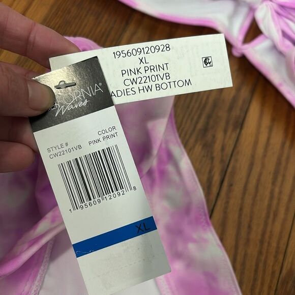 California Waves Bikini Set V-Wire Bralette High Waisted Pink Junior’s XL NWT - Picture 8 of 9